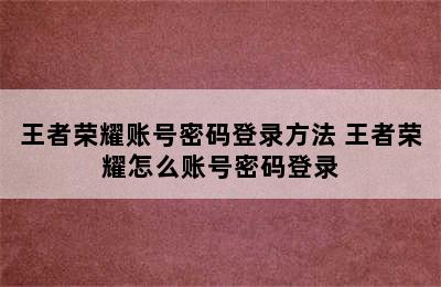 王者荣耀账号密码登录方法 王者荣耀怎么账号密码登录